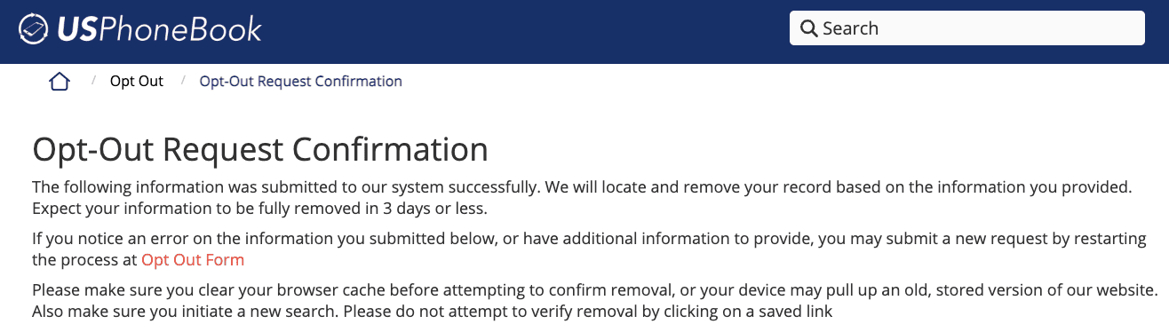 optout submitted Usphonebook
